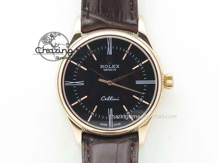 Brown On VF Date Best Cellini Dial A3165 White Strap RG Stick Markers Leather Edition 0104
